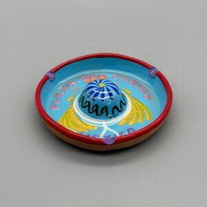 Vintage Playa Del Carmen Mexico Ceramic Ashtray with Sombrero Design and Bright